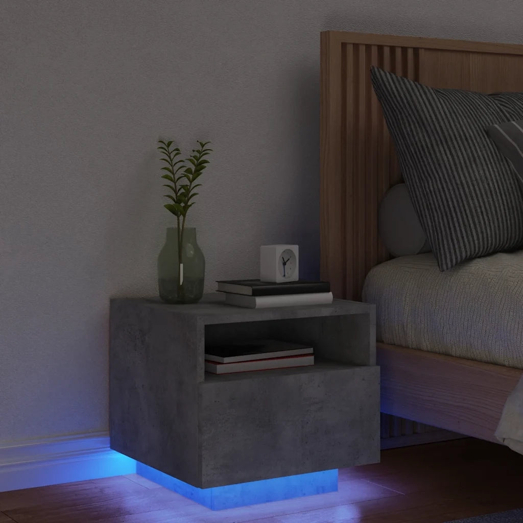 Comodino | Armadio da Notte | Mobiletto da notte con Luci LED Grigio Cemento 40x39x37 cm