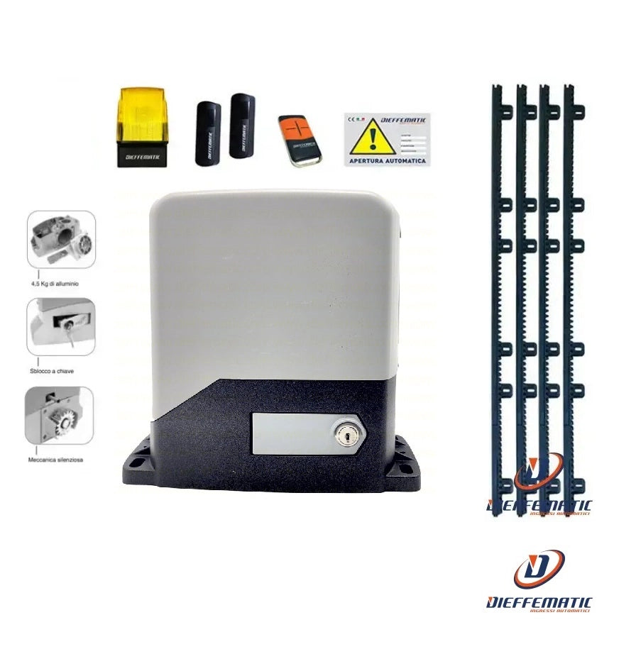 KIT AUTOMAZIONE CANCELLO SCORREVOLE 600KG 230V 4 MT CREMAGLIERA SI ADATTA A FAAC
