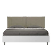 Letto matrimoniale contenitore 160x200 bianco frassino cuscini similpelle cappuccino Egos Annalisa