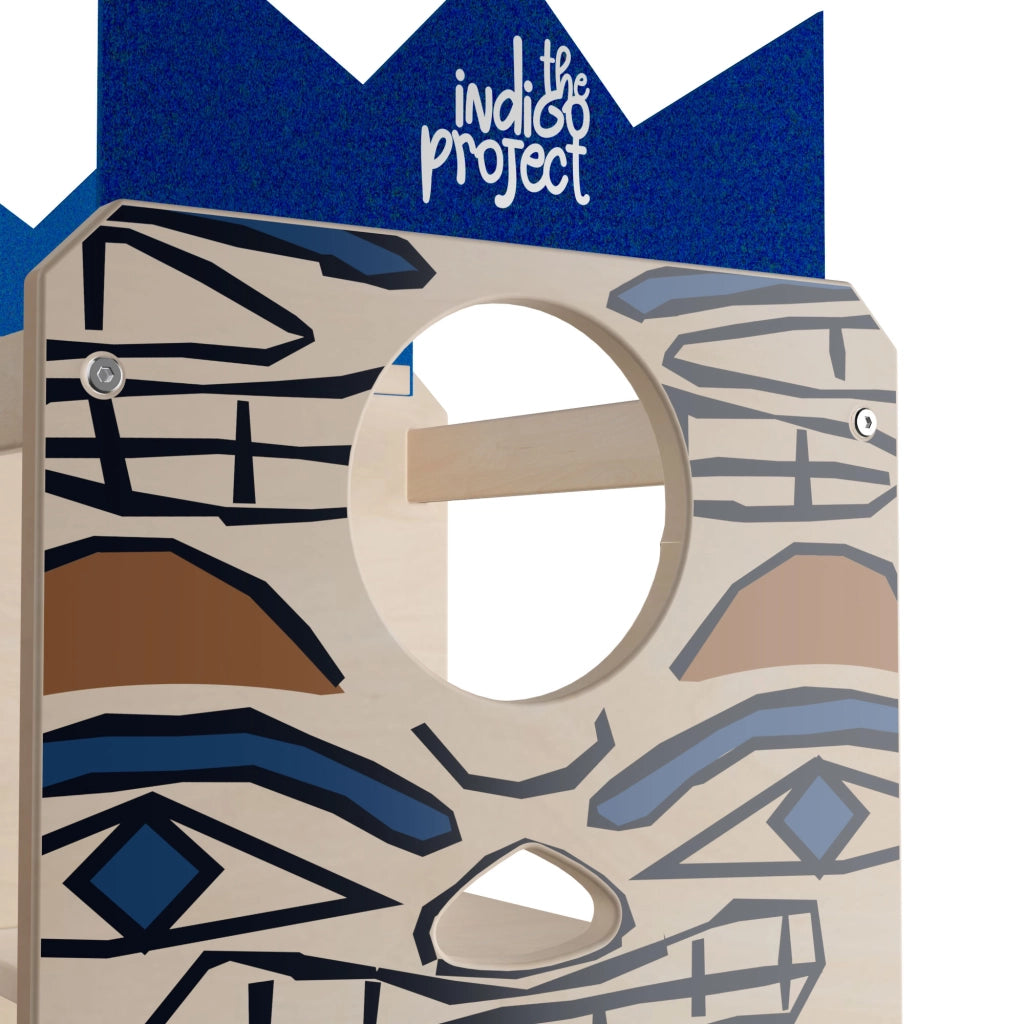 Totem - Torre Montessoriana Multifunzione 3 in 1 per Bambini da 24 Mesi 47,5x104,5x 45,5 cm con Lavagna e Canestro in Legno