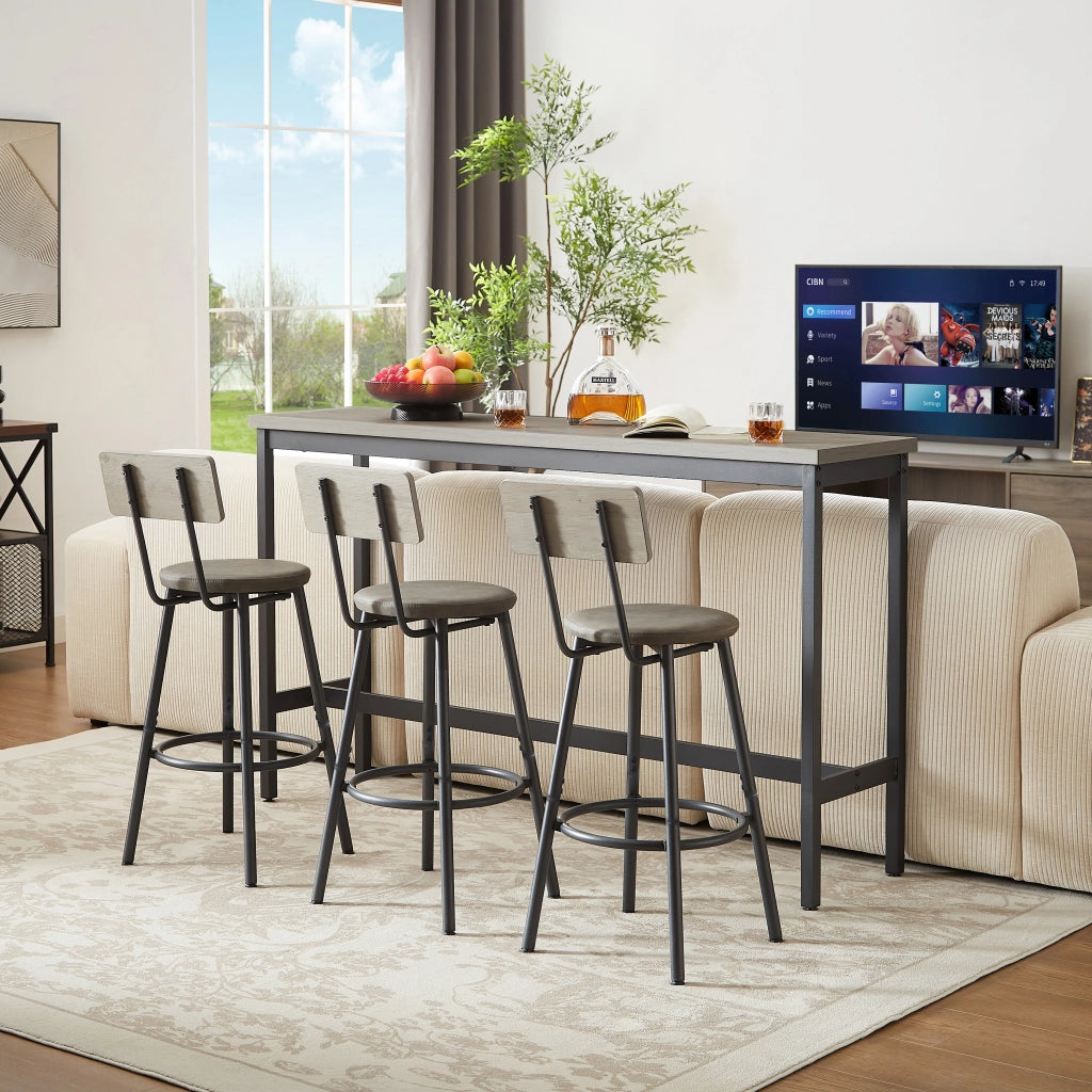 Set tavolo bar industriale con 3 sgabelli imbottiti