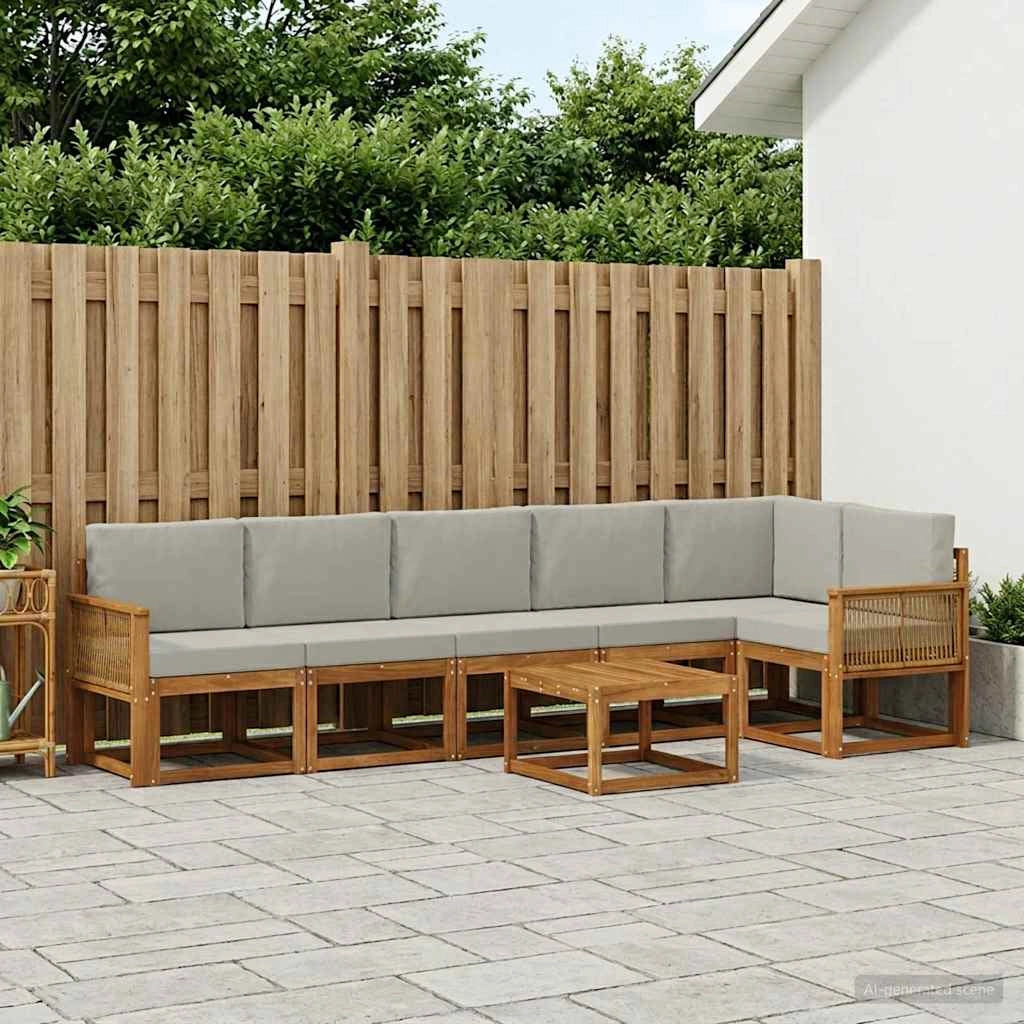Set di divani da esterno 7 pz Naturale e Grigio Chiaro 3385277