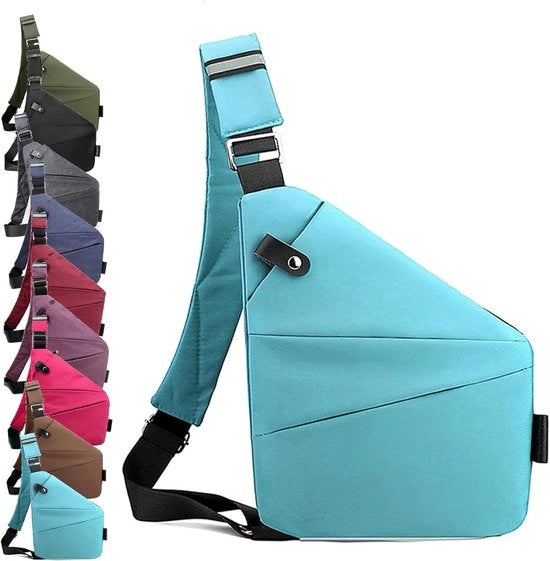 Borsa antitrasgressione in nylon unisex, leggera, facile da utilizzare e con grande capacità, adatta per viaggi e spostamenti quotidiani. Linkerschouder - Cielo blu.