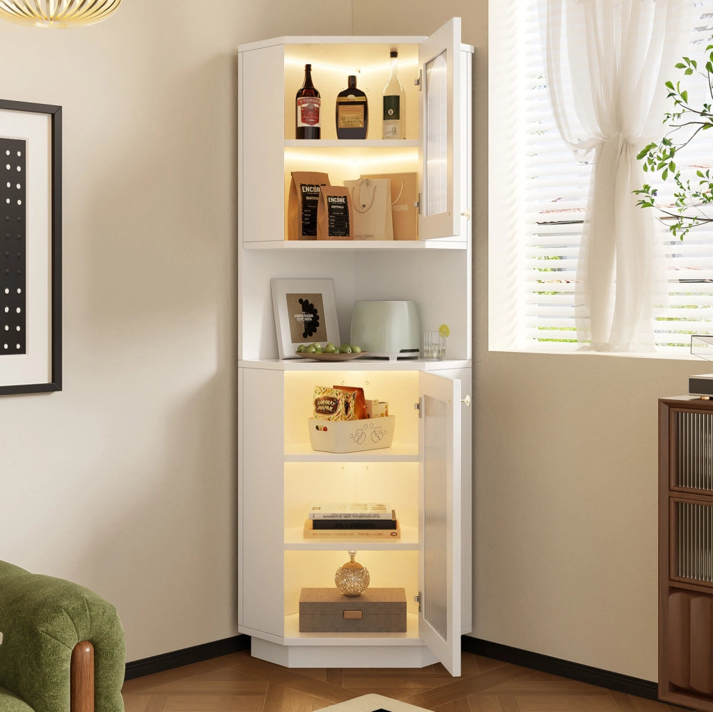Mobile bagno angolare con luce interna 45 x 45 x 166;5 cm; in MDF bianco
