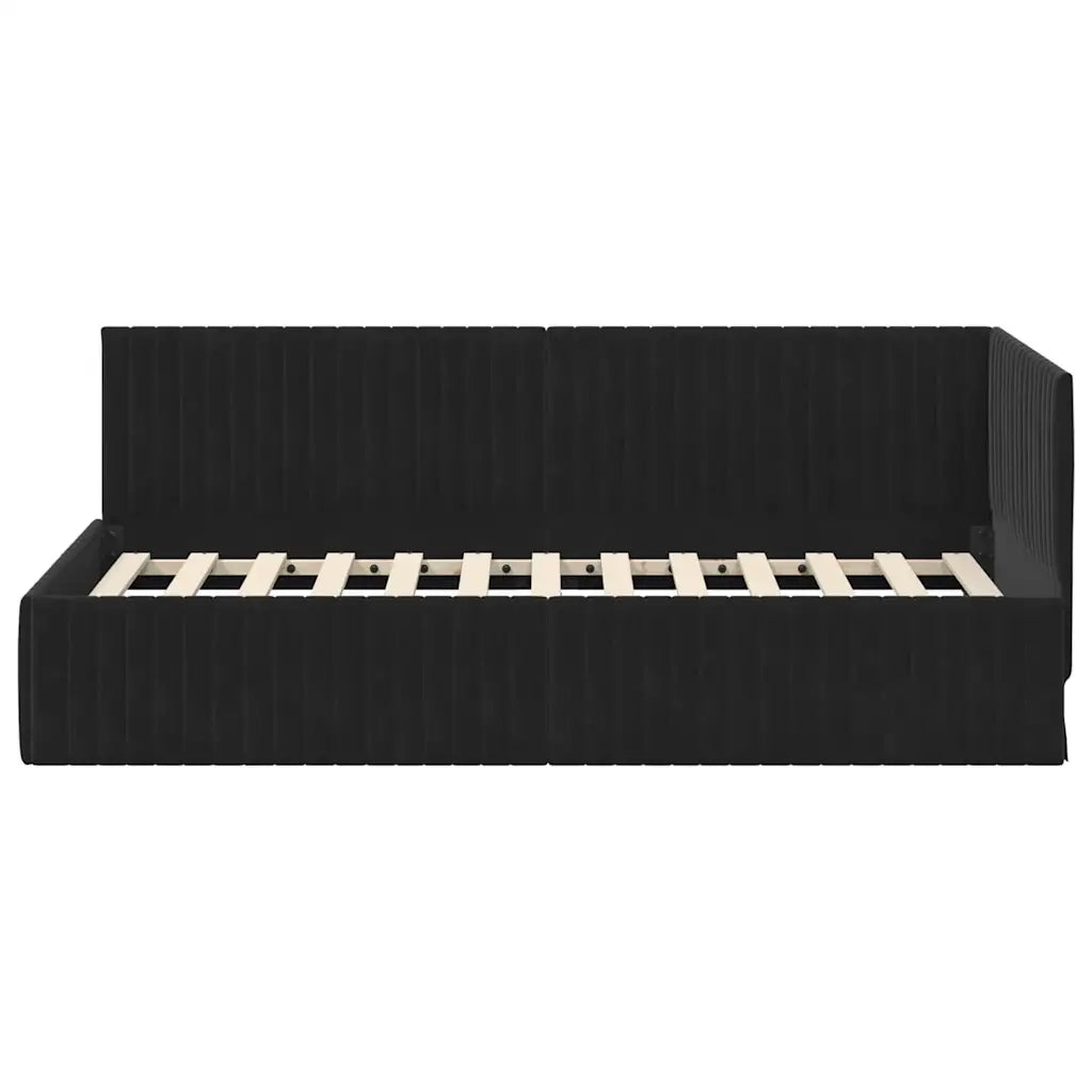 Letto singolo | Letto per adulti | Cornice del letto ad angolo Nero 90 cm x 200 cm Velluto