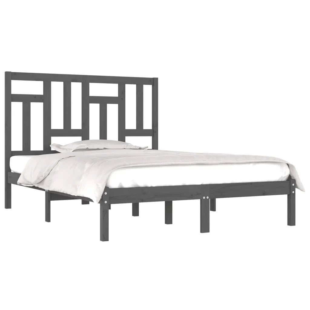 Letto matrimoniale | Letto per adulti | Giroletto Grigio in Legno Massello di Pino 200x200 cm