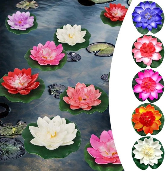 Fiori di loto galleggianti - Pianta artificiale acquatica - Resistenti all'acqua e galleggianti - Decorazione per giardino e laghetto - Decorazione per piscina e acquario