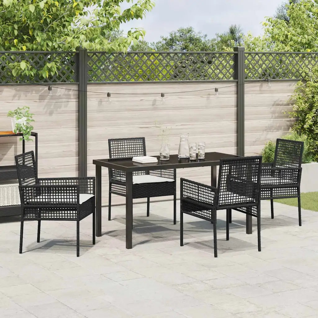 Set da Pranzo per Giardino con cuscino 5 pcs Nero polyrattan 3379865