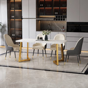 Tavolo da pranzo rettangolare 117x68 cm in MDF effetto marmo bianco con gambe in metallo dorato