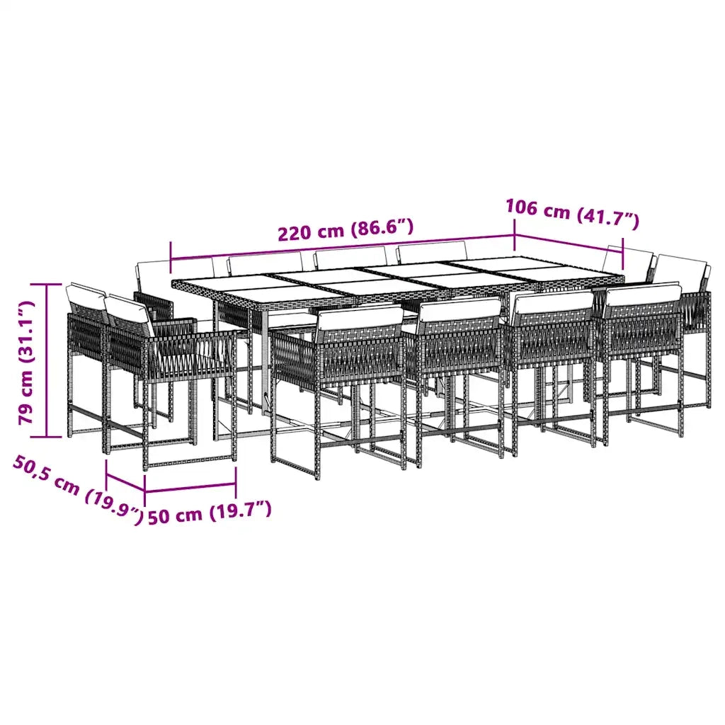 Set Pranzo da Giardino 13 pz con Cuscini Beige Misto Polyrattan