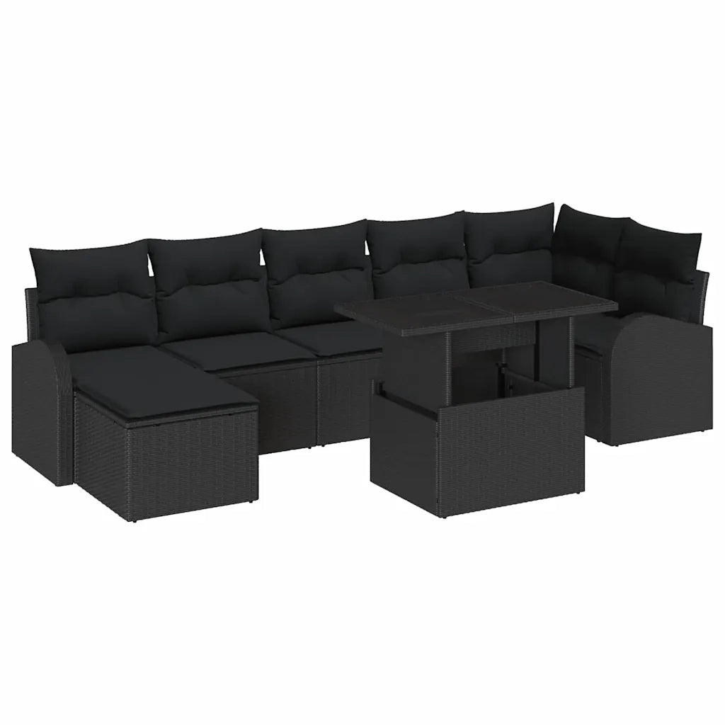 Set Divano da Giardino con cuscino 8 pcs Nero Poly Rattan
