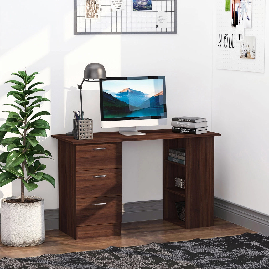 Scrivania con cassetti e ripiani ¨C Minimal ¨C 120x50 cm, noce