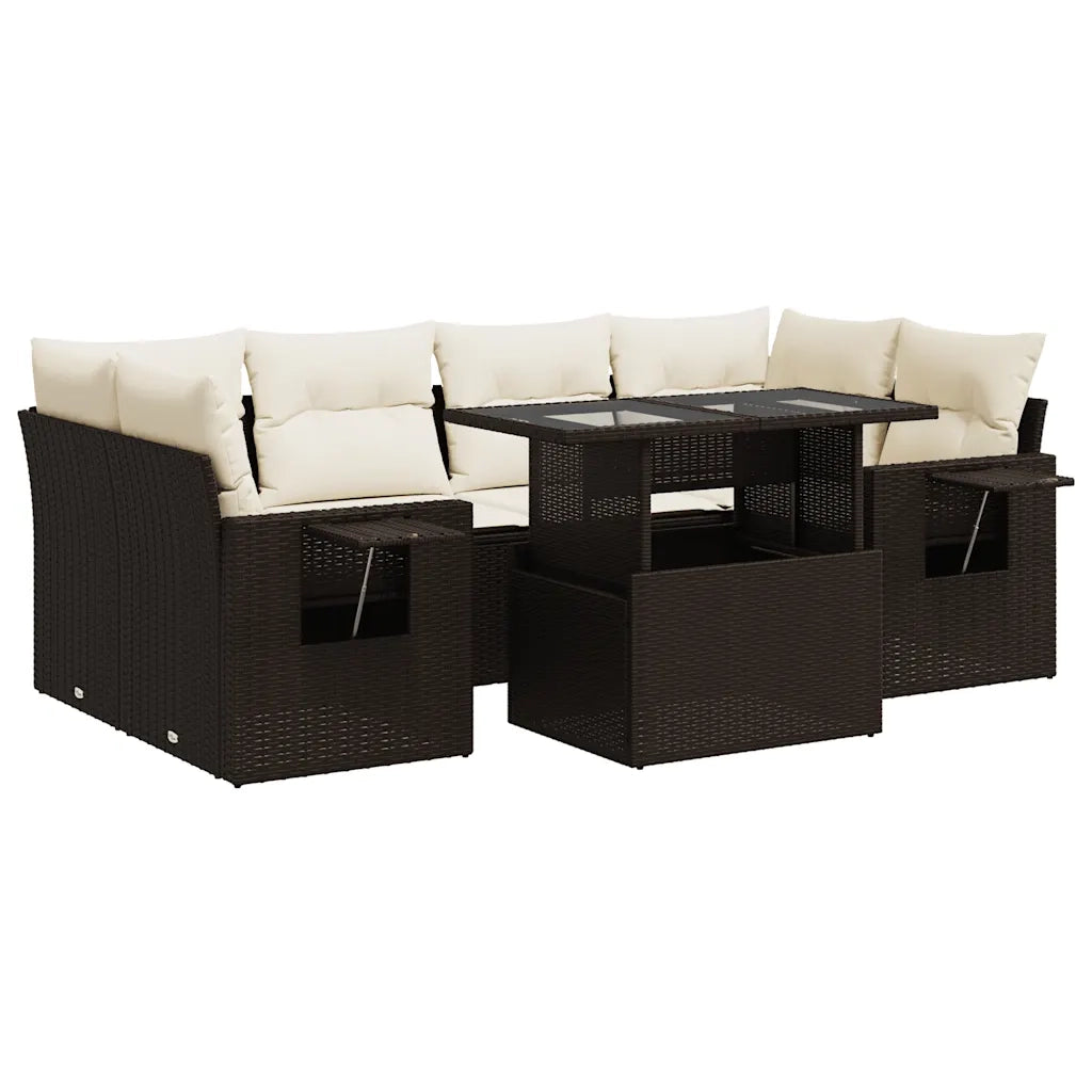 Set Divani da Giardino 7 pz con Cuscini Marrone in Polyrattan 3326434