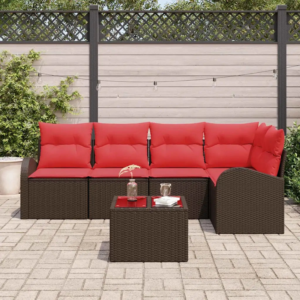 Set Divano da Giardino 6 pcs Marrone e Rosso polyrattan 3354723