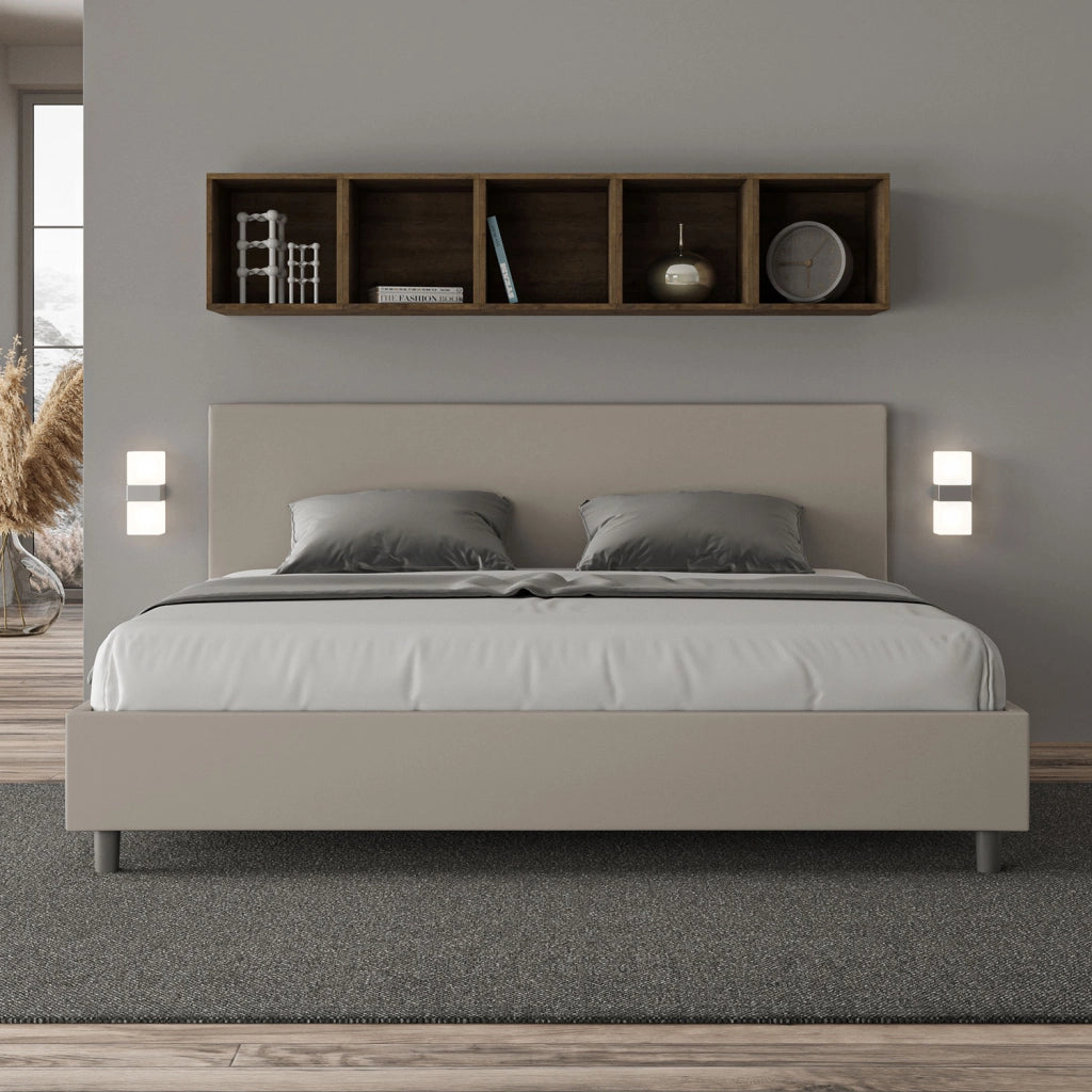 BS COM Letto con rete imbottito 180x210 similpelle tortora