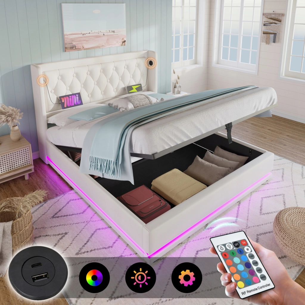Letto Matrimoniale - Xylo - 160x200 - Bianco - USB-C e LED