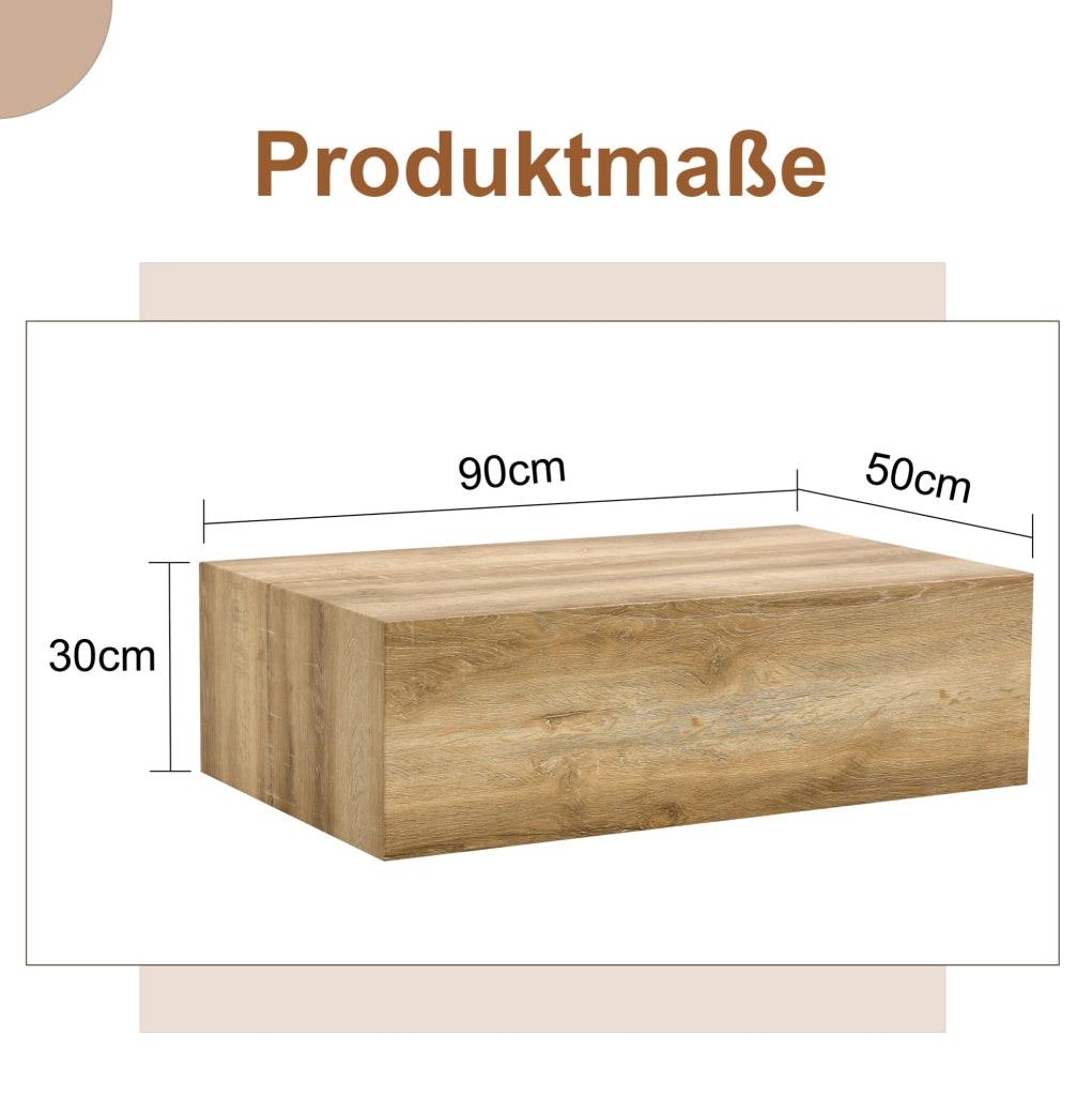 Tavolino da caffè rettangolare 90x50x30 cm con effetto venatura del legno in MDF naturale