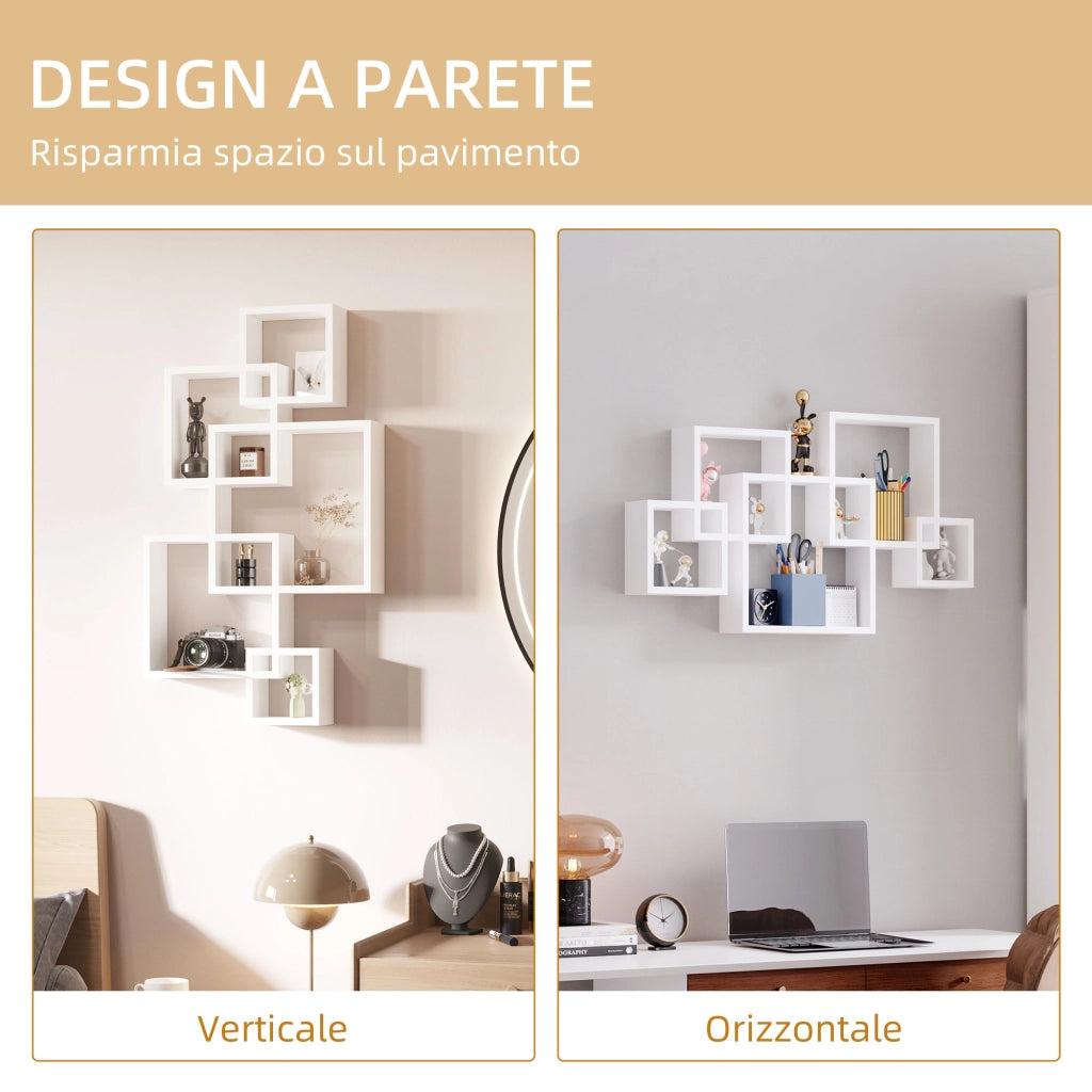 Libreria Moderna Sospesa con 5 Cubi Intrecciati ¨C Zephmum ¨C Bianco Legno 49.5x10.2x86cm