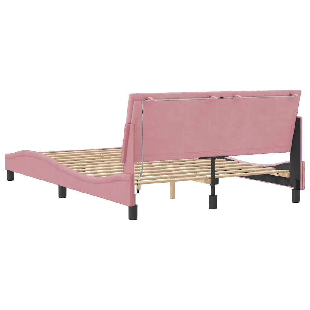 Giroletto con LED senza Materasso-Struttura Letto Hanko Rosa 120x200 cm in Velluto