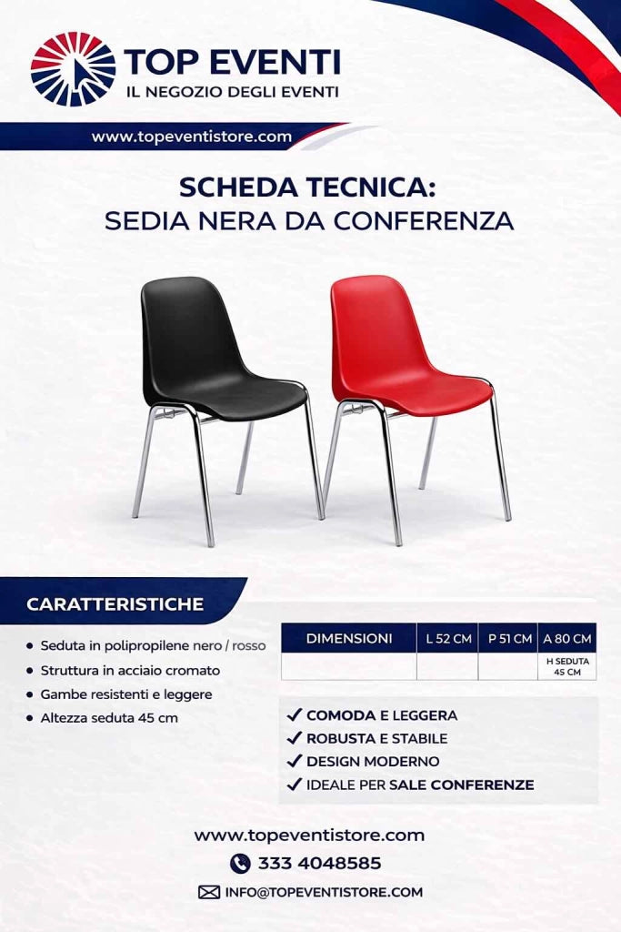 Sedia Monoscocca Ignifuga per Eventi Fiere e manifestazioni - COLORATE - rosso