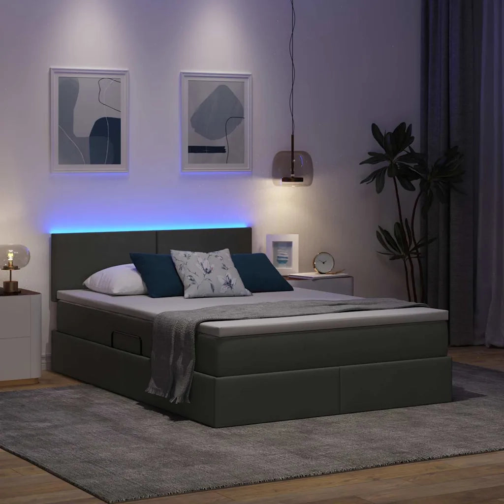 Letto con contenitore e LED Grigio scuro 140 x 190 cm Tessuto 3371080