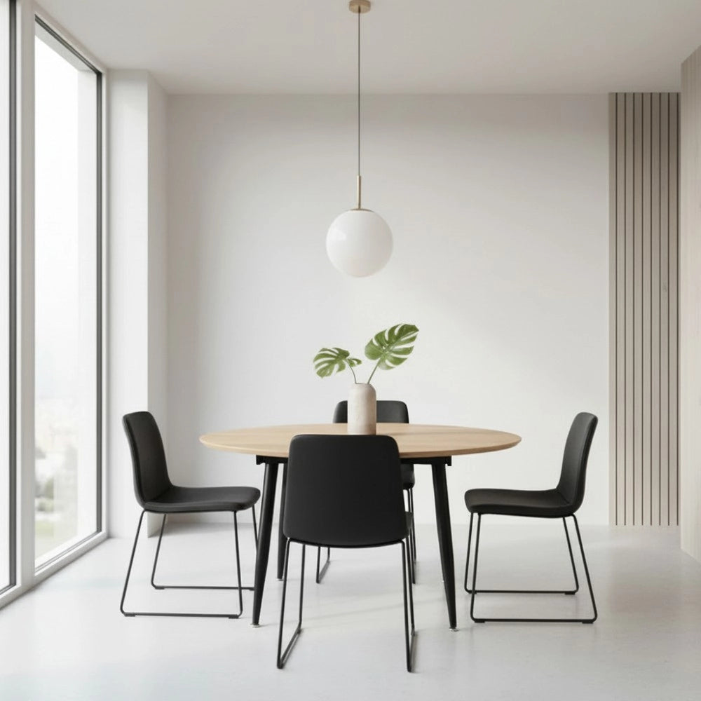 Tavolo rotondo allungabile Cordelia rovere con gambe nere 120x120x75