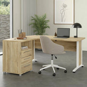 Scrivania Estong, Scrittoio multiuso, Tavolo per ufficio porta PC, Piano di lavoro, 159x150 h75 cm, Quercia e Bianco