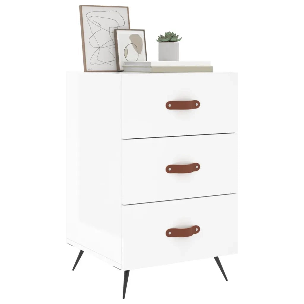 Comodino Bianco Lucido 40x40x66 cm in Legno Multistrato 827630