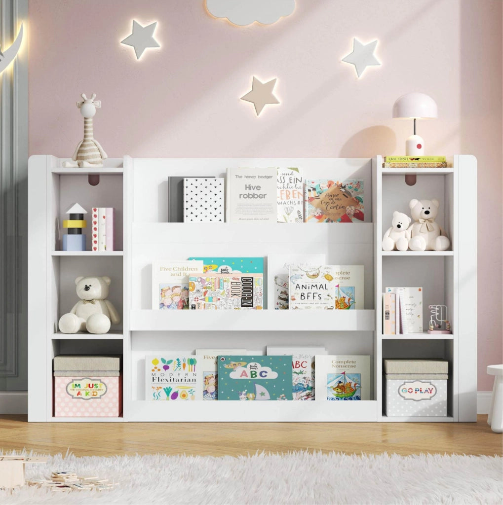 Libreria per bambini con vani aperti e angoli arrotondati in MDF bianco