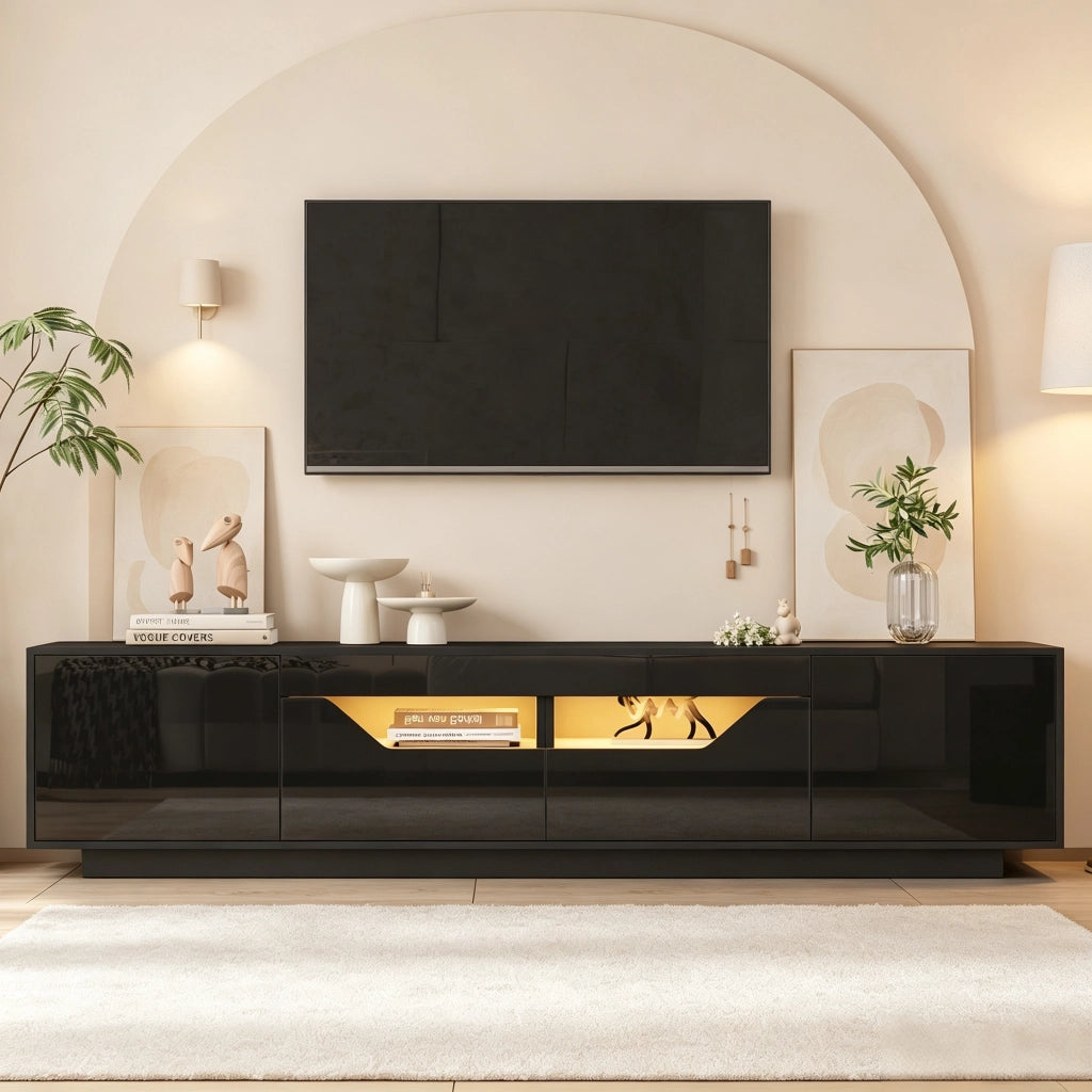 MOBILE TV 180x40x45 cm Nero lucido con LED 2 cassetti e 2 ante
