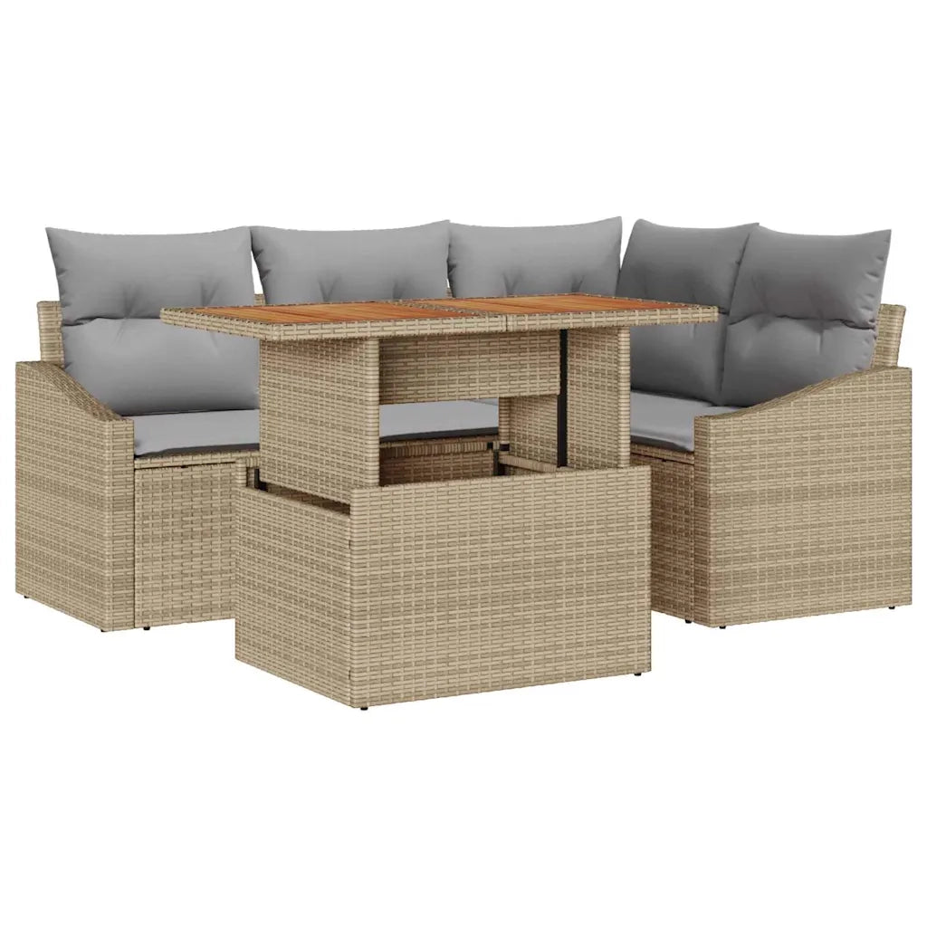 Set Divano da Giardino 5 pcs Beige Poly Rattan 3358569