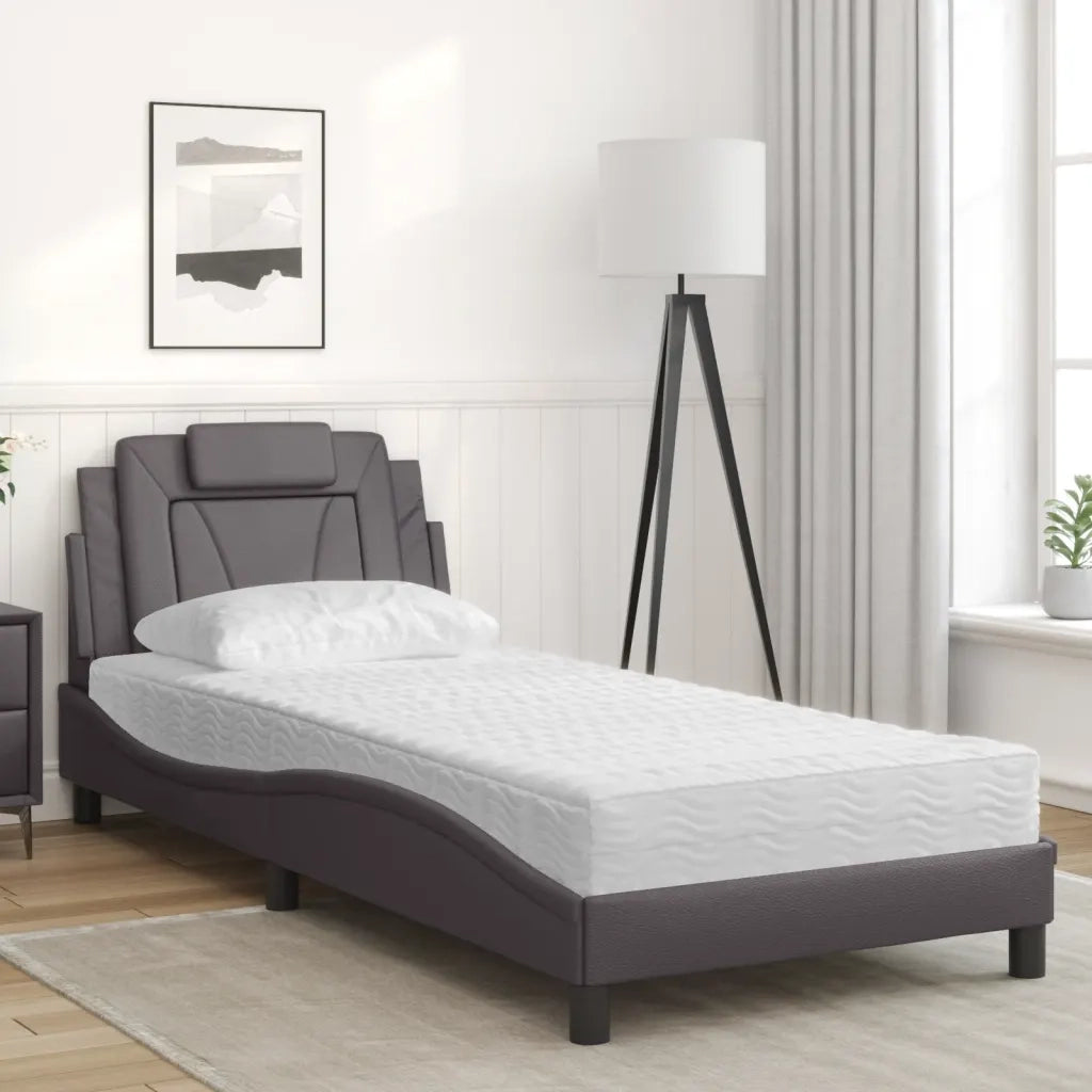 Letto singolo | Letto per adulti | Letto Viana con Materasso Grgio 80x200 cm in Similpelle