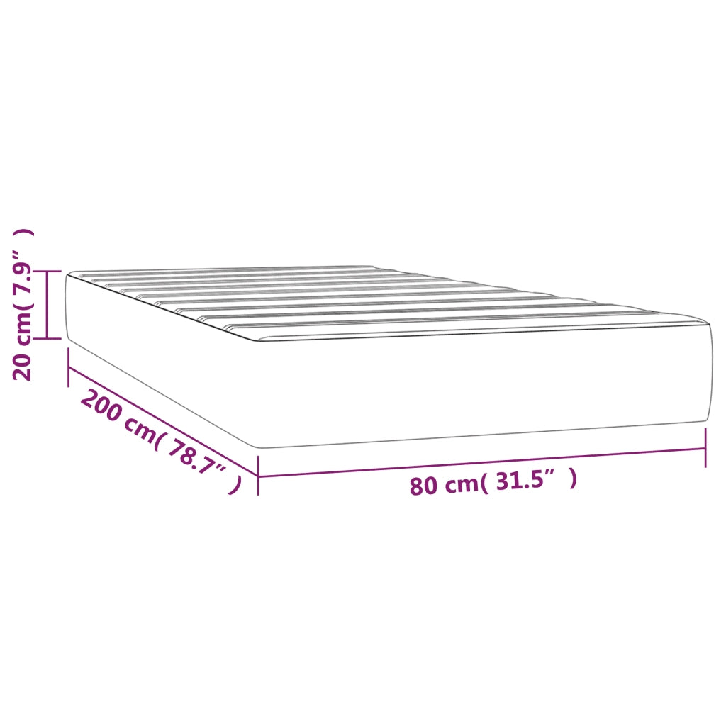 Materasso a Molle Insacchettate Rigidità Media Grigio Chiaro 80x200x20 cm in Velluto 347688