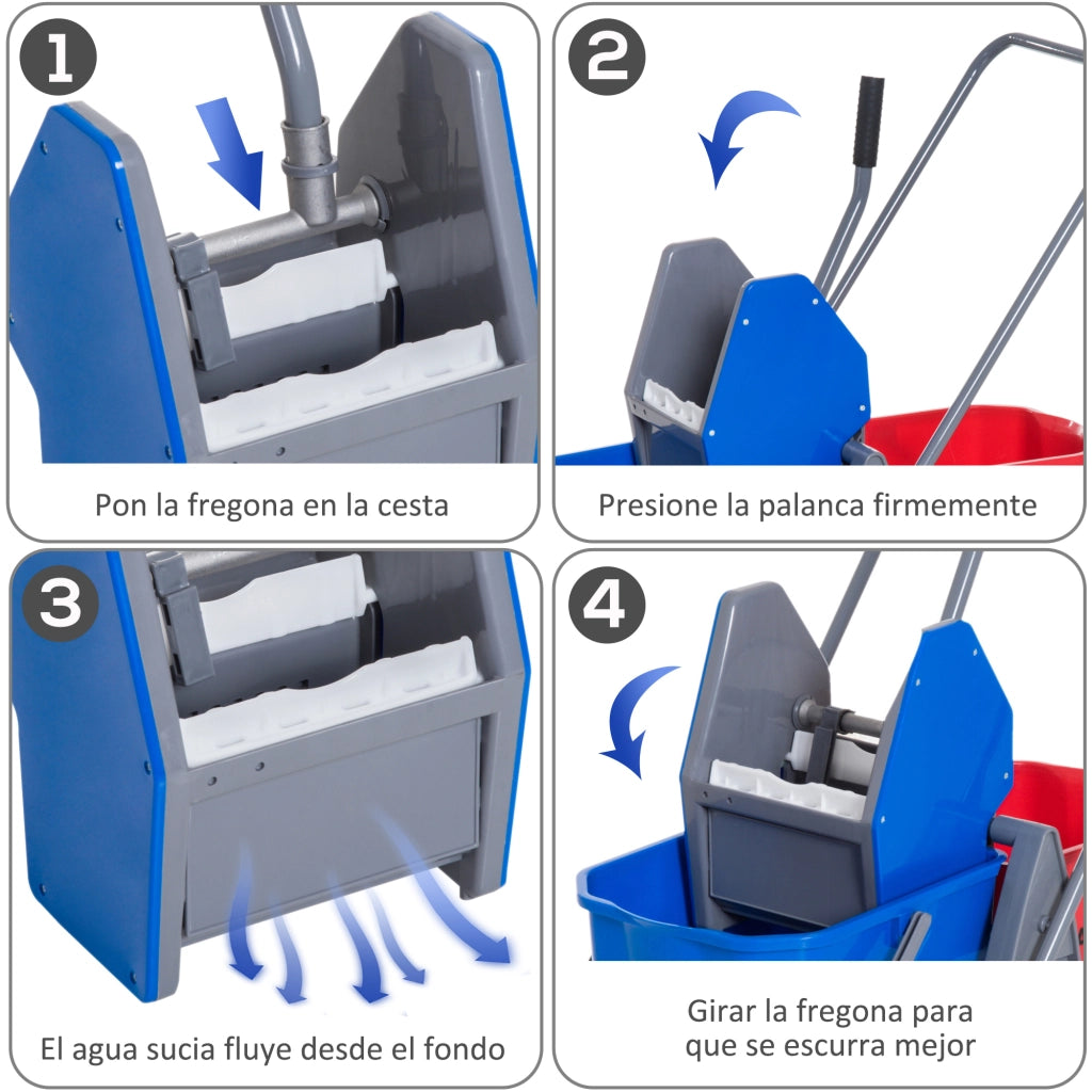 Carrello Pulizia Professionale ¨C zephmum ¨C Rosso e Blu 73x45x92 cm