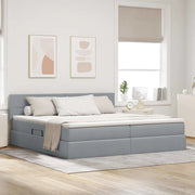 Letto con contenitore e LED Grigio chiaro 200 x 200 cm Tessuto