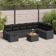 Set Divano da Giardino con cuscino 9 pcs Nero Poly Rattan