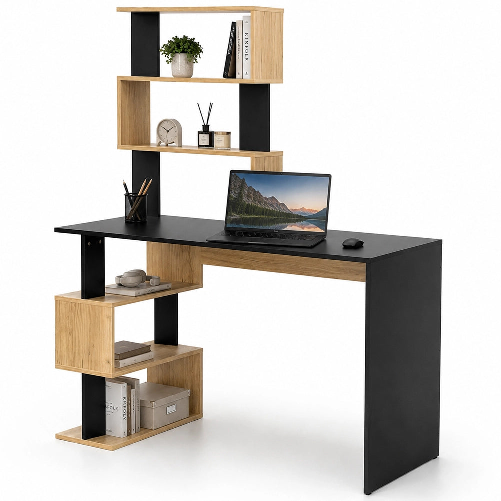 Scrivania con Libreria Tavolo Porta Pc in Legno per Casa Ufficio Nero e Quercia
