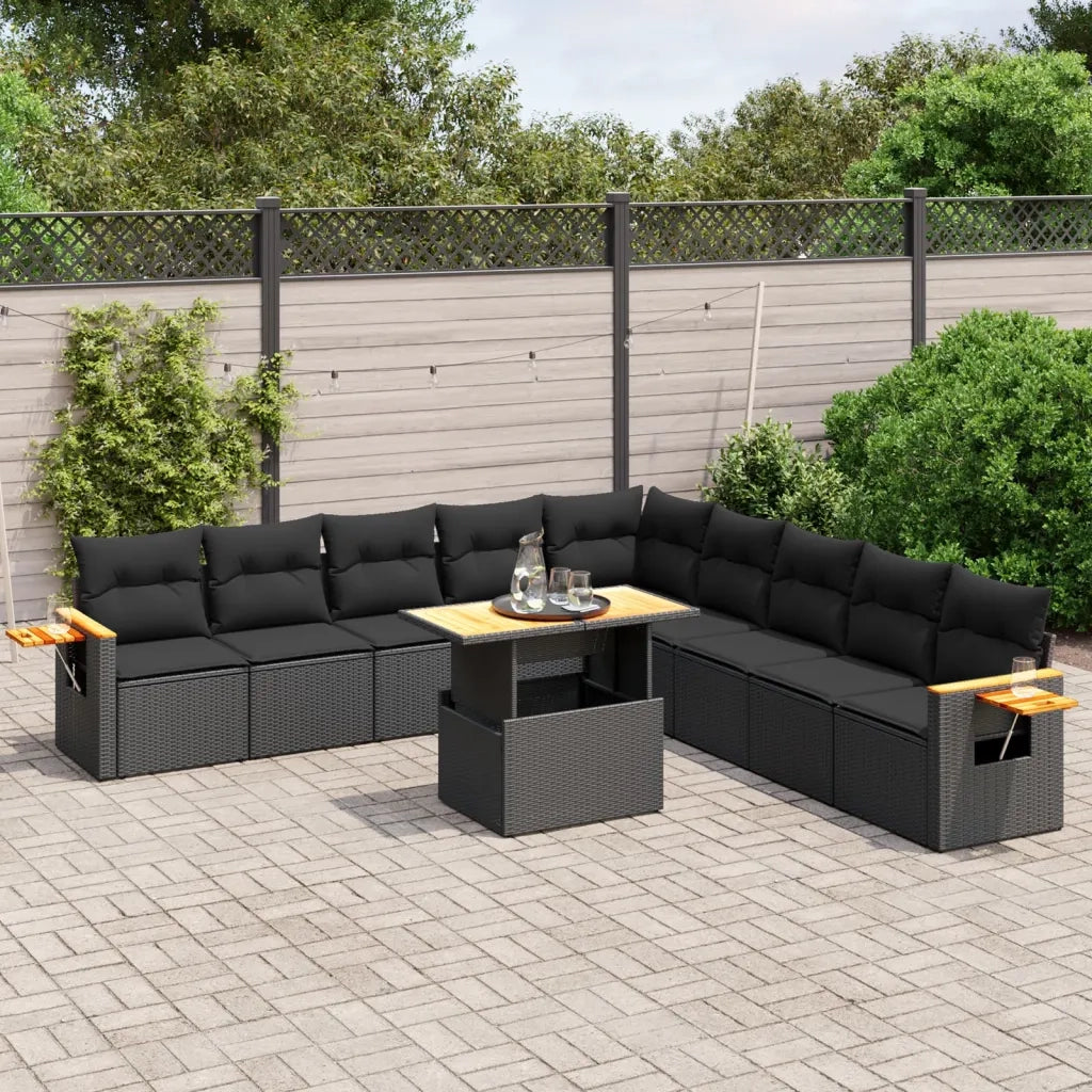 Set Divani da Giardino 11 pz con Cuscini in Polyrattan Nero 3273701