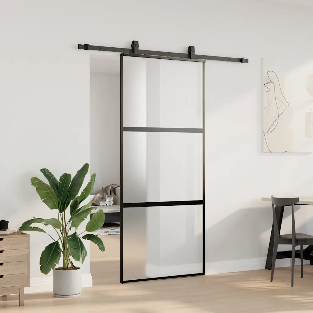 Porta Scorrevole Set Ferramenta Nera 90x205 cm Vetro Temperato 3375815