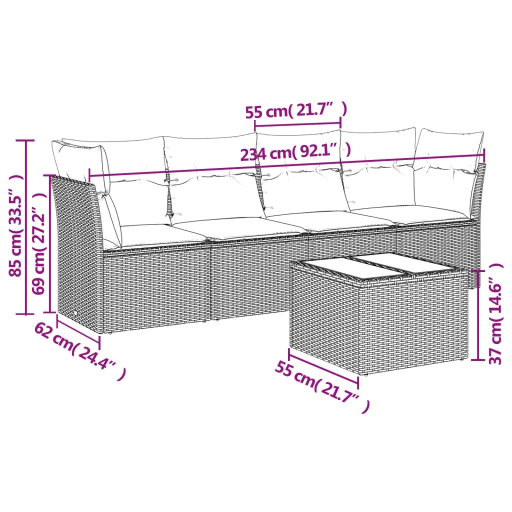 Set Divano da Giardino 5 pz con Cuscini Beige in Polyrattan 3249077