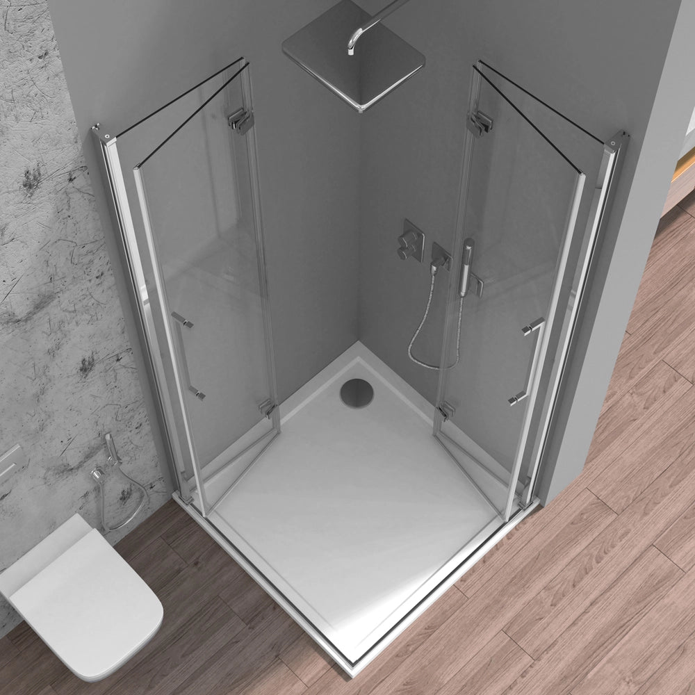 Box doccia angolare 80x90 in vetro temperato trasparente doppio soffietto con profili cromo Neos