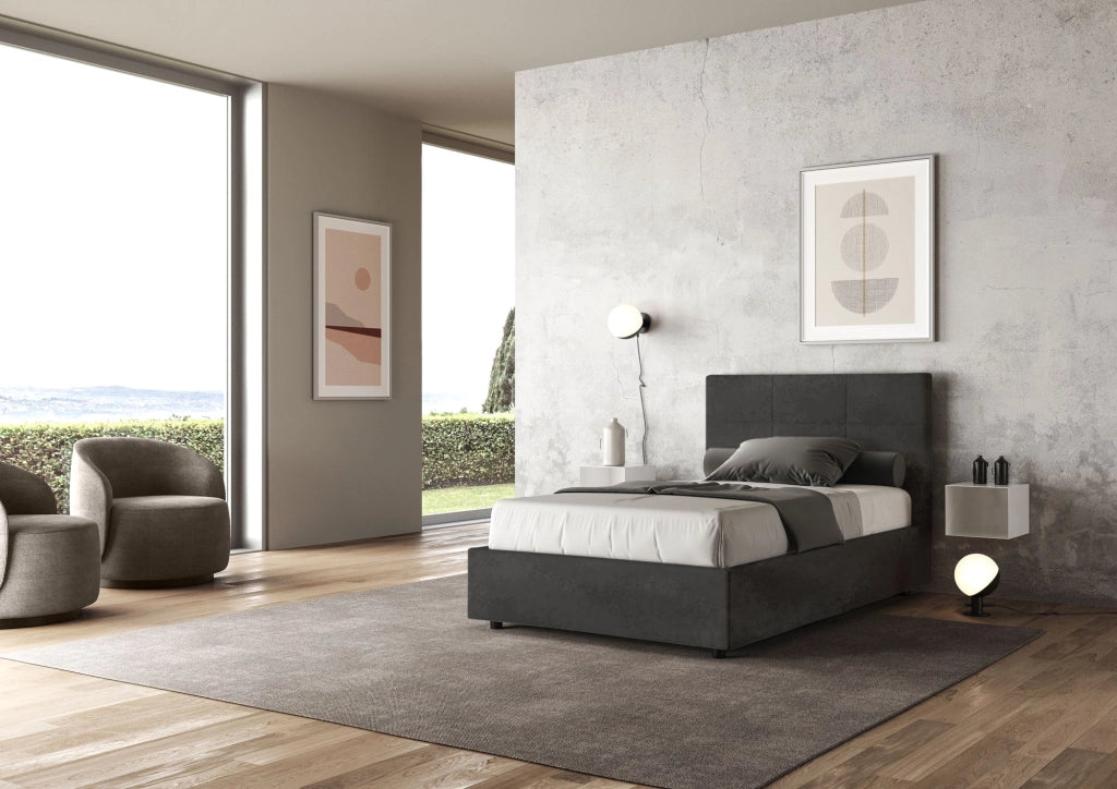 Letto 1 Piazza e Mezzo 120x190 cm con Rete e Contenitore Mika Grigio