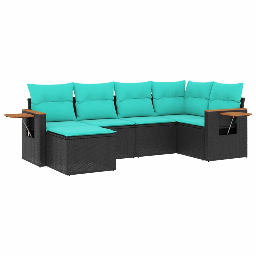Set Divano da Giardino 6 pz con Cuscini Nero in Polyrattan 3227016