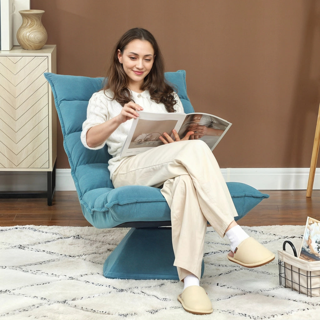 Poltrona Relax Girevole ¨C Xylo ¨C Velluto Blu Schienale Reclinabile 5 Posizioni 62x70x95cm