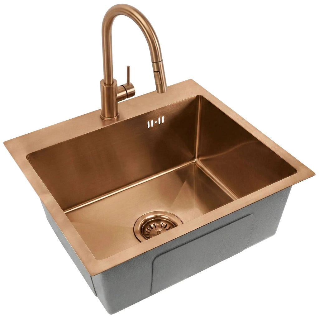 Lavello In Acciaio Leo 50 Brush Copper con rubinetto da cucina