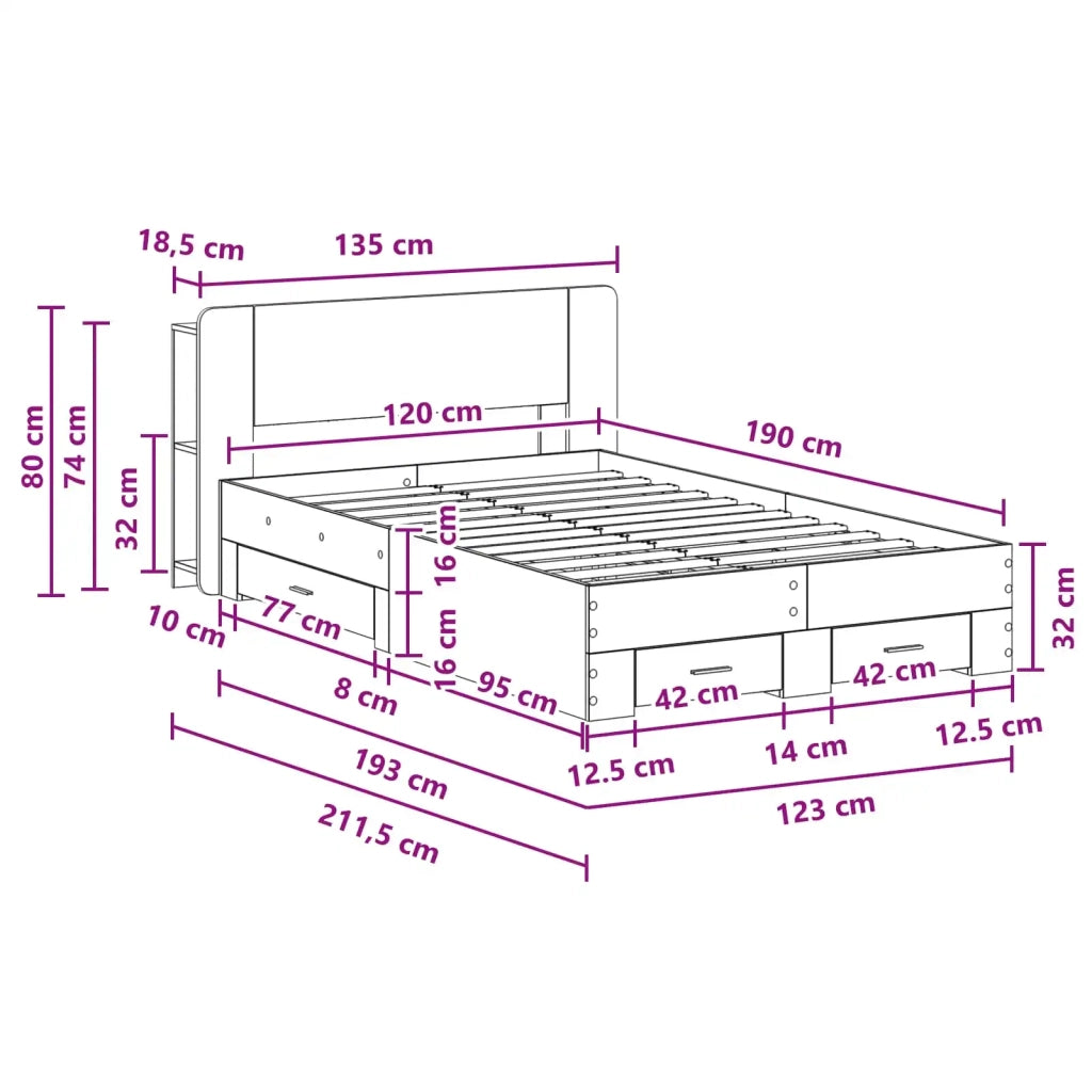 Telaio del letto con storage Sonoma grigio 120 x 190 cm 3433736