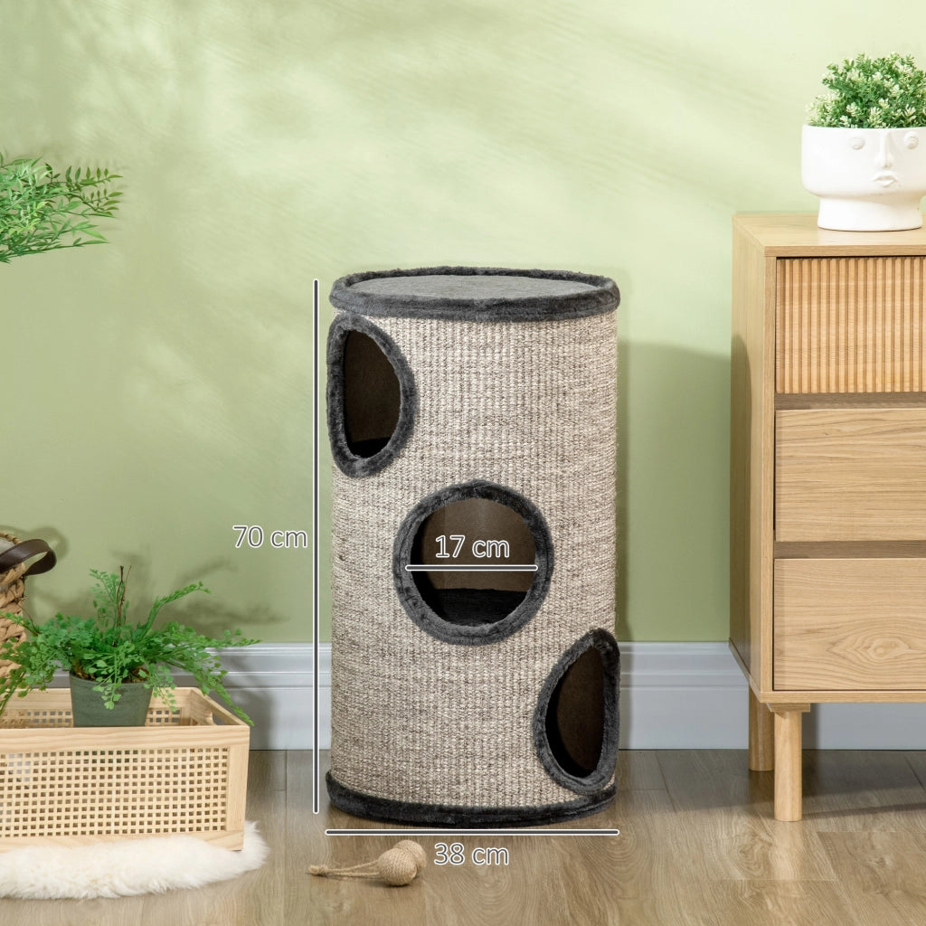 Casetta per Gatti a 3 Livelli con Tiragraffi in Sisal ¨C Zephmum ¨C Grigio, ?38x70cm