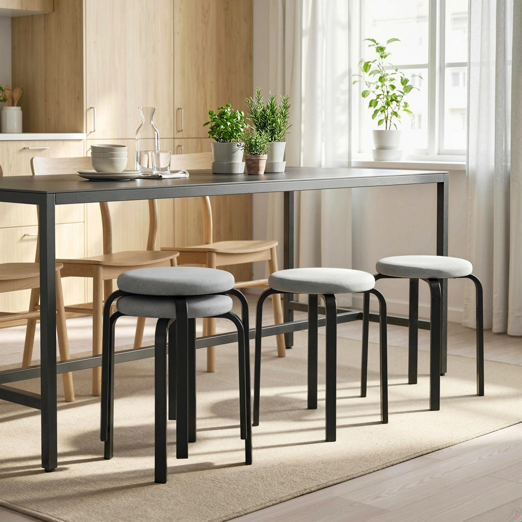 Sgabelli Impilabili con Cuscino ¨C Minimal ¨C Grigio, Set di 4