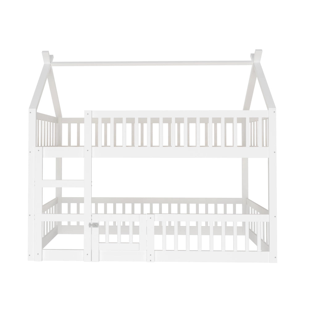 Letto a castello per bambini 90x200 cm in legno bianco con scala integrata