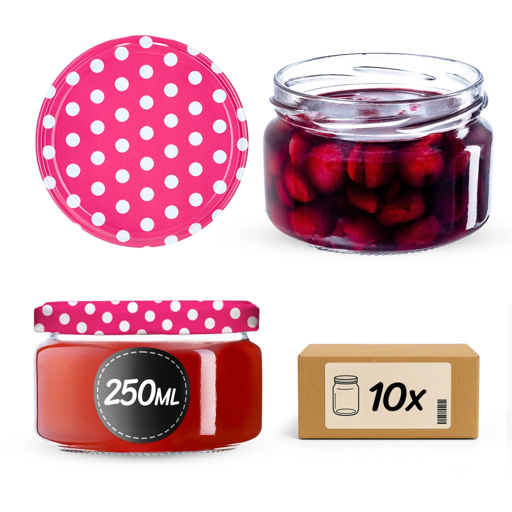 KADAX Denia barattoli per conserve 250ml 10 pezzi 82mm + coperchio "Piselli rosa"